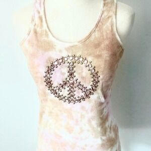 Vintage 90's Y2K Voxx Tank Top Rhinestones Metal Studs Peace Sign Sz:Sm Punk